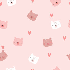Obraz premium Cute bears and hearts on pink background.