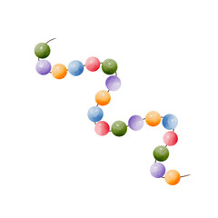 Obraz premium Garland. Watercolor chain of multicolored colorful balls. Hand drawn universal element for holiday, celebration, isolated on white background. For printing on cards, flyers, invitations and designs