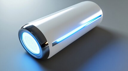 Futuristic battery charging with blue light effect on grey background
