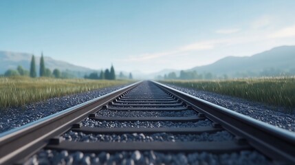 Fototapeta premium Scenic railroad tracks leading to distant horizon in countryside landscape