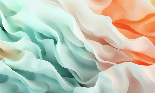 Flow form stage background, aqua blue and pale orange, surface flatness, C4D, Oc and Blender pure white background, studio lighting, high quality, UHD, super noise reduction.