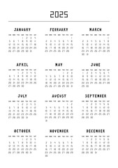 Calendar for 2025 year