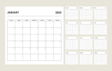 Calendar planner template for 2025 year