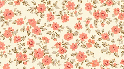 Retro pink beige flower pattern illustration poster background