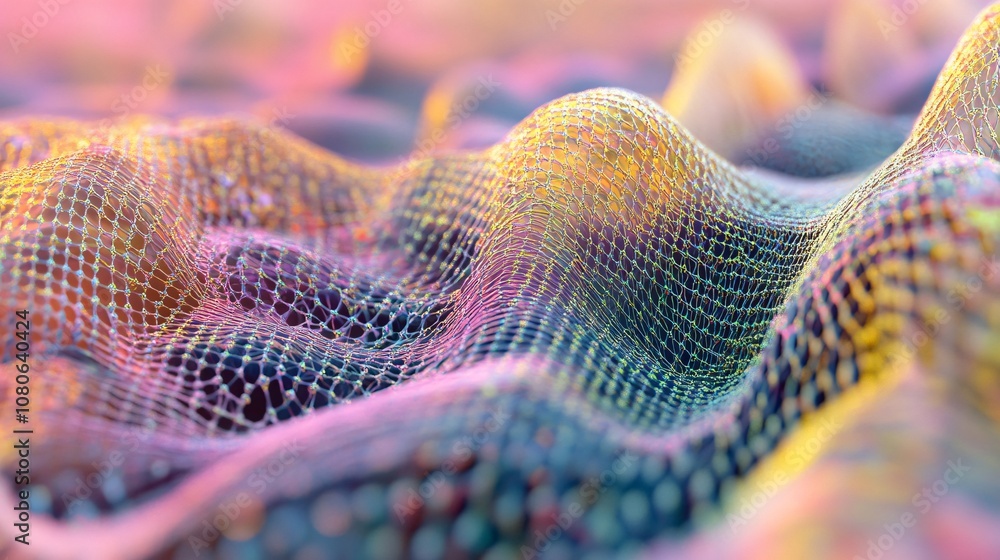Poster Colorful mesh grid creating rolling hills in abstract landscape
