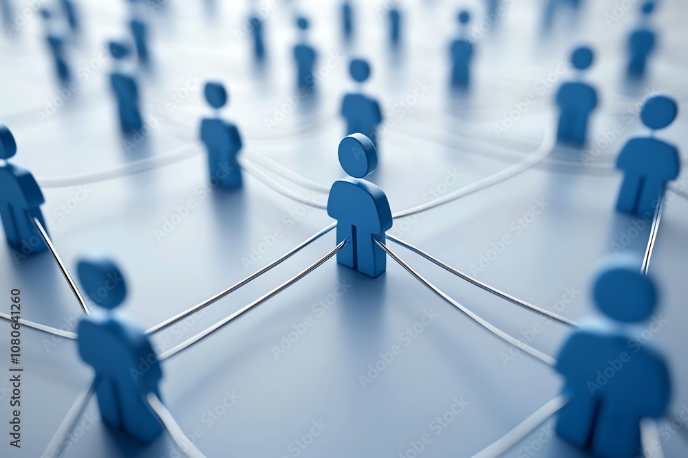 Aufkleber a network of interconnected blue figures representing a social network or team collaboration.