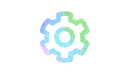 Icon cog is made up of LED square shapes. There are bright diodes and there are black dead diodes