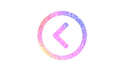 Icon chevron circle left is made up of LED square shapes. There are bright diodes and there are black dead diodes