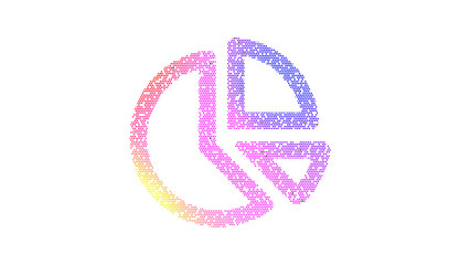 Icon chart pie is made up of LED square shapes. There are bright diodes and there are black dead diodes