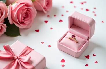 A beautifully crafted pink box that holds a stunning ring inside of it, gift for Valentine's Day, birthdays and wedding Day.