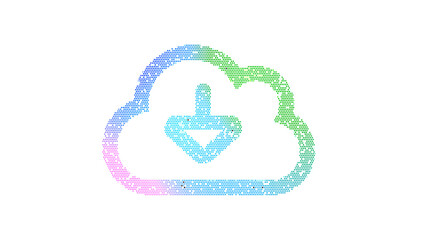 Icon cloud download is made up of LED square shapes. There are bright diodes and there are black dead diodes