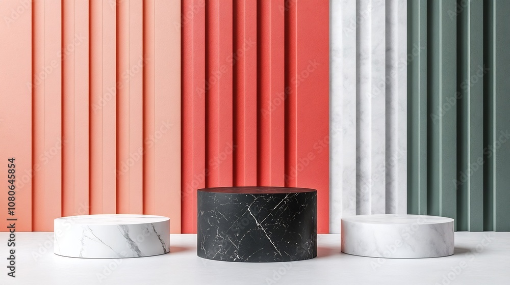 Poster abstract geometric product display podiums on minimal colored background