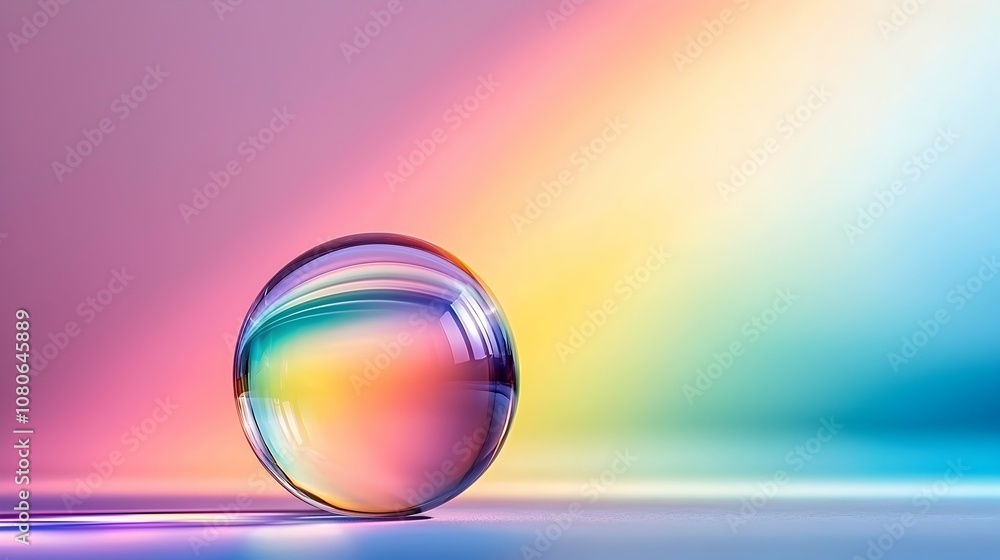 Poster refraction of light a crystal ball creating a spectrum of colors against a minimalist dark backgroun