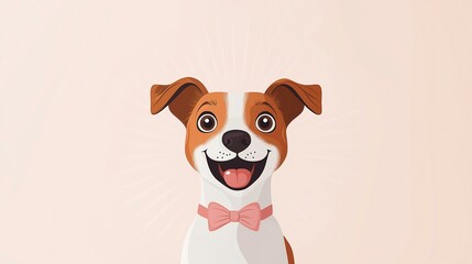 Fototapeta premium Adorable cartoon dog with a bow tie smiling against a soft pastel background.