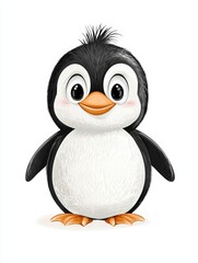 Fototapeta premium Cute cartoon penguin, white isolate background