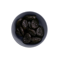dried plums black bowl blue dried fruits