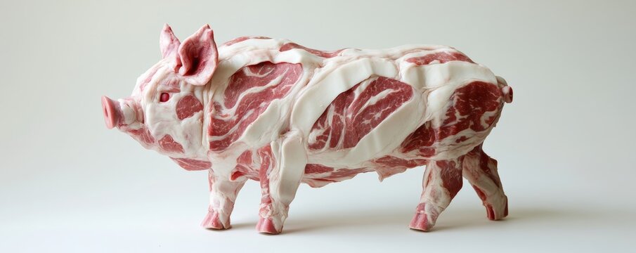 Pig made of pork and bacon showing meat industry