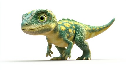 Obraz premium Baby dinosaur walking on white background: cute cgi character illustration