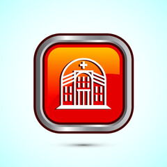 Hospital building icon design illustration, Medical sign symbol. Orange Shadow Button Design