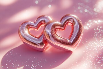 Obraz premium Pink Glitter Hearts with Bokeh Background