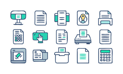 Download  Printer And Fax Icon Button. Icons Set . This Design Concept Isolated Premium Vector. 