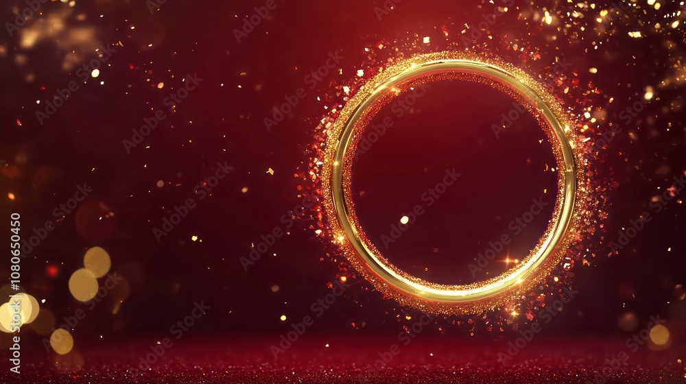 Poster lively golden ring animation showcasing lunar new year and the rabbit year against a deep red backgr