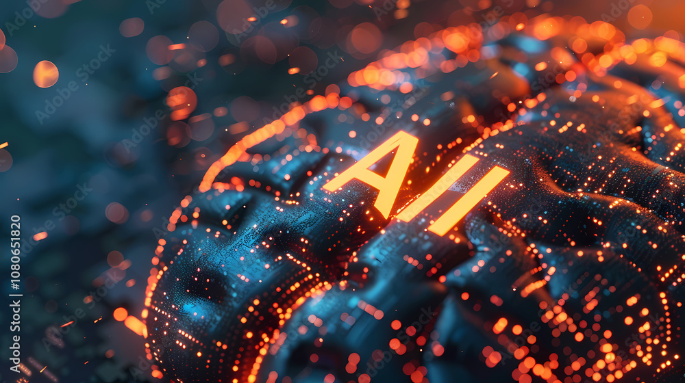 Poster background with glowing lights shining over the artificial intellligence logo generated ai