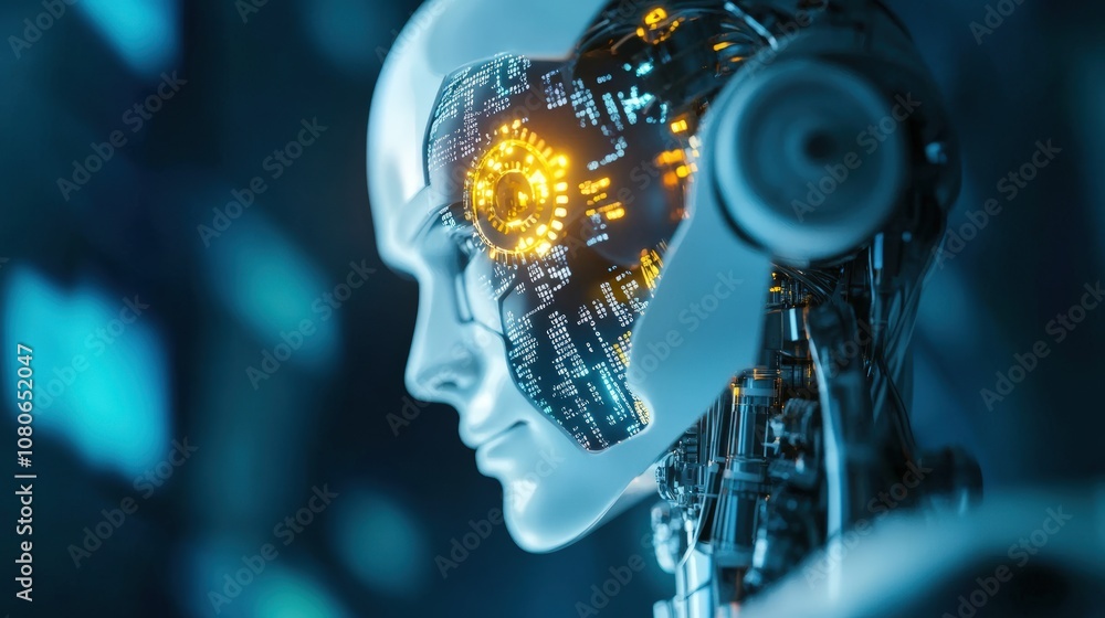 Poster futuristic robot with illuminated circuitry, symbolizing advanced ai technology and innovation in ro