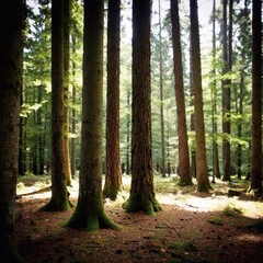 Fototapeta premium beautiful forest with trees and green grass