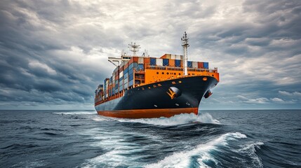 Fototapeta premium Large cargo ship sailing on a stormy sea.