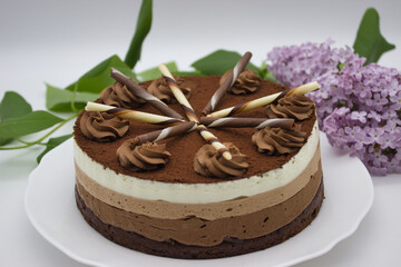Chocolate Layer Cake with Lilac Decor