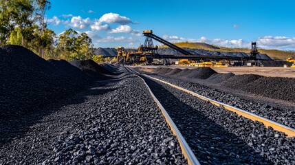 Coal mining railway track leading to a large industrial site.
