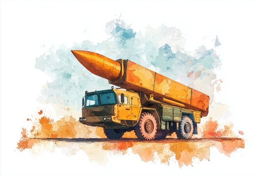 A colorful cartoon portrayal of a missile system mounted on a truck, showcasing defense technology