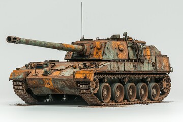 The M109 Paladin howitzer is showcased on a white background, emphasizing its military design and features