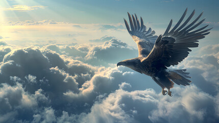Fototapeta premium Bald Eagle flying in cloudy weather, silhouette Eagle silhouette, Fliying Eagle Silhouette Vector Silhouette of Flying Bird, Generative Ai