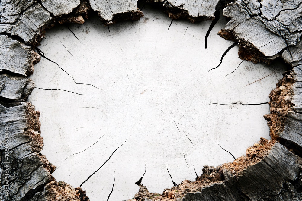 Poster rustic tree trunk frame with white background natural texture for design