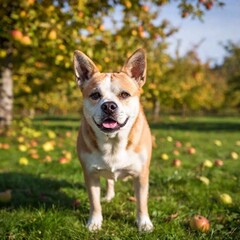 Obraz premium a dog walks in the park.