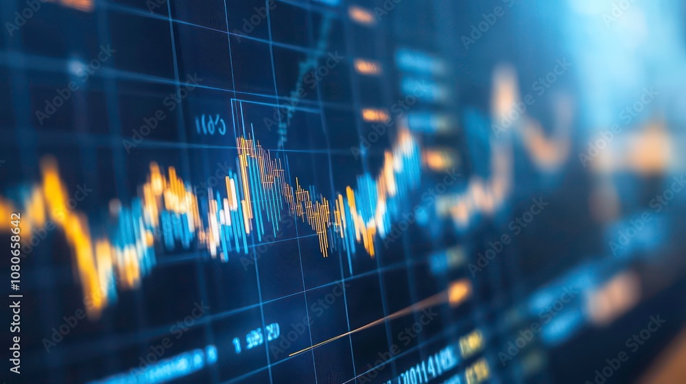 Poster Close-up of a stock market chart on a computer screen showing fluctuating data.