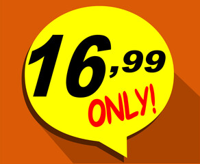  Discount sticker Template with 16, 99 only. Vector design, Sale, price tag illustration.