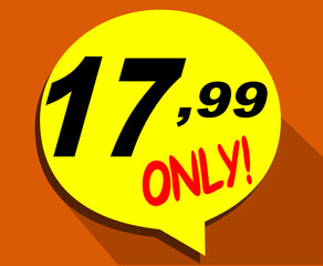 Discount sticker Template with 17, 99 only. Vector design, Sale, price tag illustration.
