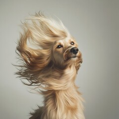 Naklejka premium Dog with Long Hair Blowing in the Wind