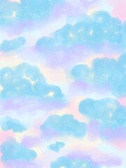 watercolor blue pink and purple cloud in a sky with glittery stars