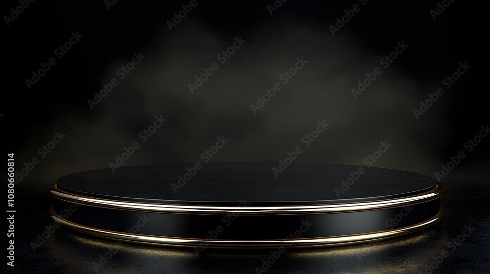 Poster a sleek, circular display platform with a dark background and subtle smoke effects.