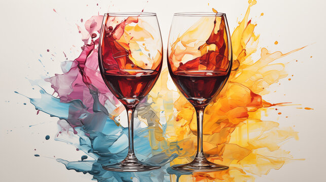 Aquarelle verre à vin, concept festif