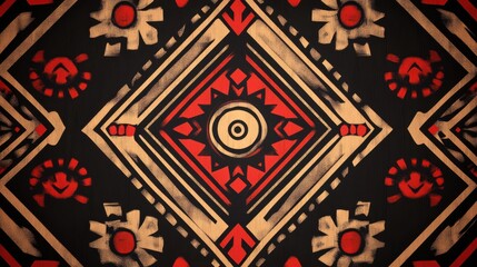 Geometric indigenous-inspired pattern in red and black with floral motifs