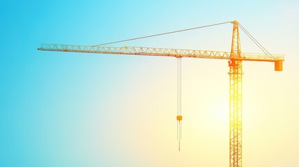Industrial Crane Against Bright Sky at Sunrise, Symbolizing Construction, Development and Urban Growth in Modern Architecture