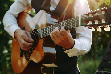 Obraz premium Generative AI Image of a Guitarist Performing with Acoustic Guitar