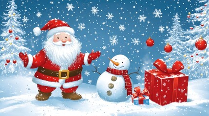 Christmas vector elements: Santa, baubles, snowman, gifts, and ribbons. Perfect for cards and posters.