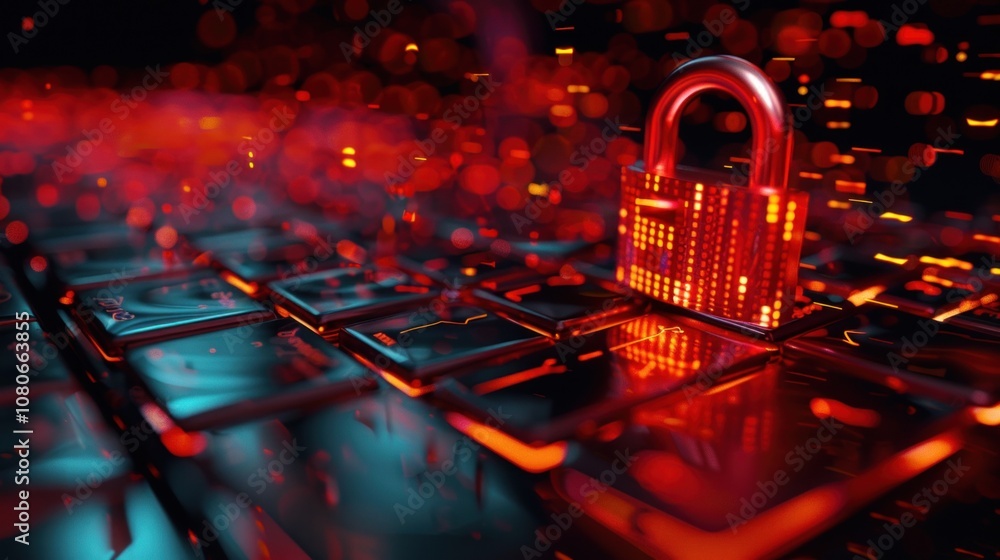 Aufkleber digital security concept with glowing red lock on futuristic keypad