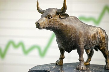 Fototapeta premium Bull Market Symbol Financial Success Stock Market Growth Investment Bull Sculpture F